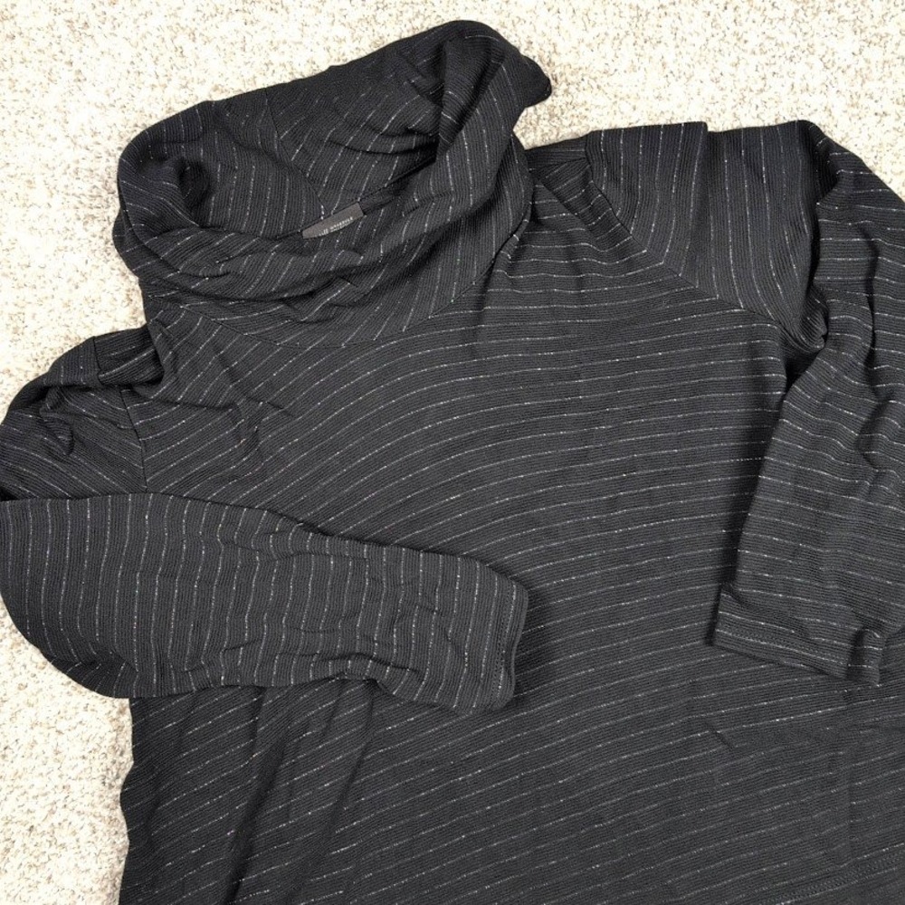 J. Jill Wearever Cowl Neck Top Black Silver Metallic Stripe Petite Small SP